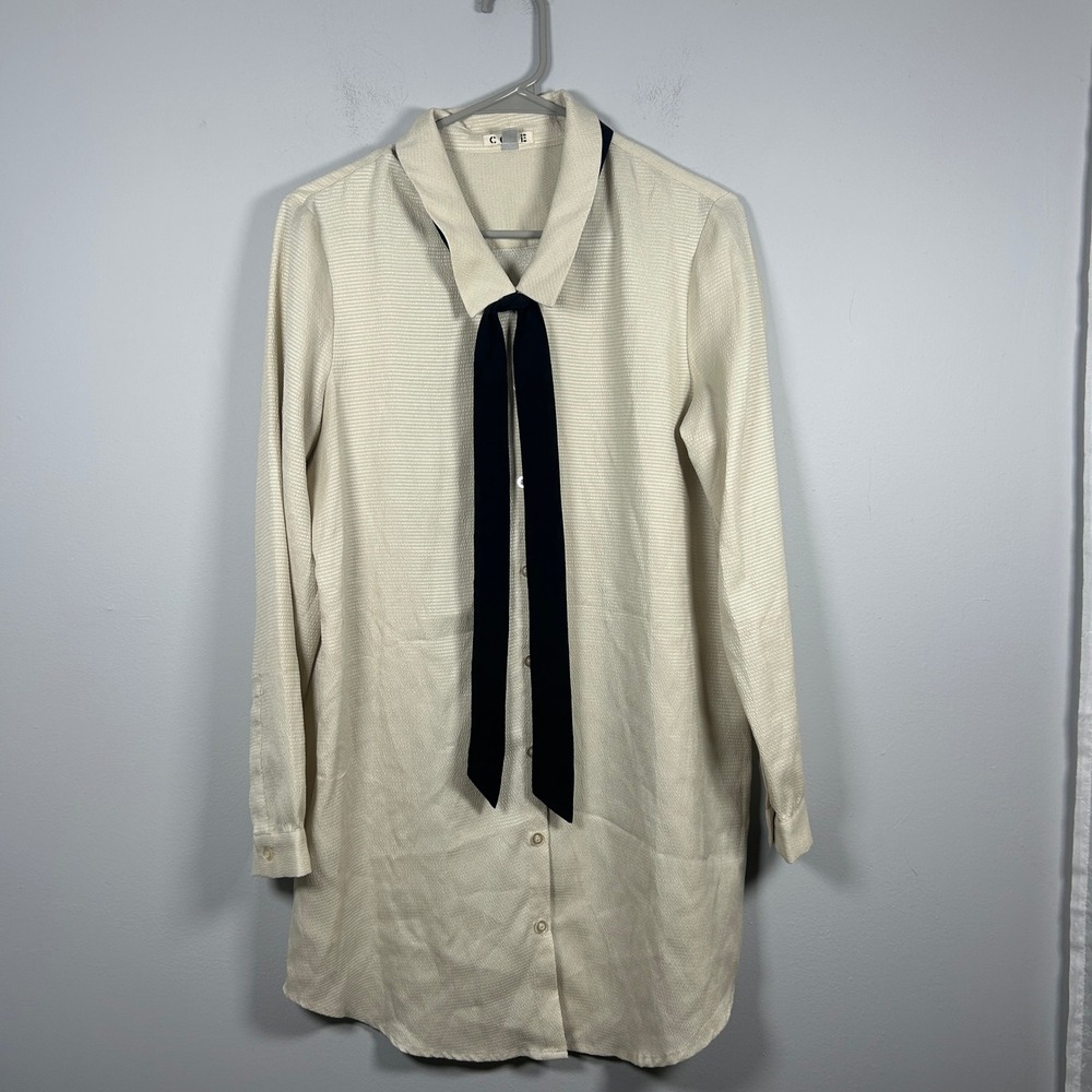 Urban Outfitters COPE Cream Tie-Neck Shirt Dress Women's Size M Dark Academia